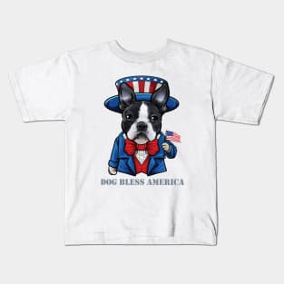 Boston Terrier Dog Bless America Kids T-Shirt